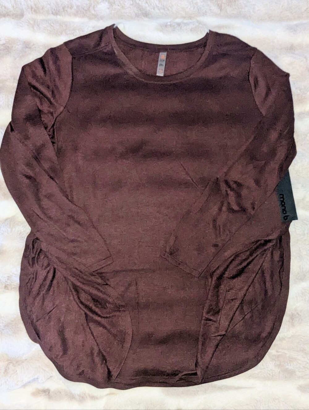 Mono B Maroon Long Sleeve Lightweight Top Size 2XL NWT Soft Stretch Side Slits